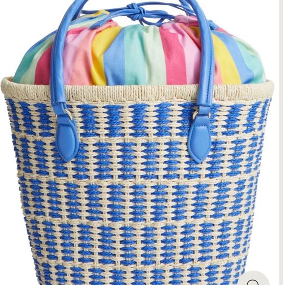 NWT 129.00 ON 34TH ISABELLAA STRAW TOTE BAG BLUE - Picture 1 of 6